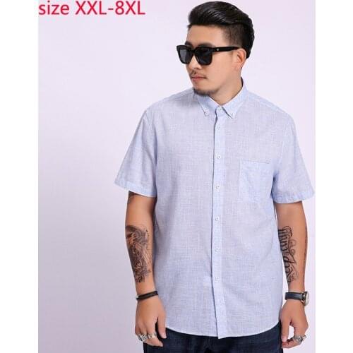 New Arrival Fashion Linen Super Large Men Short Sleeve Shirt Loose Cotton Linen Mens Plus Size XXL 3XL 4XL 5XL 6XL 7XL 8XL