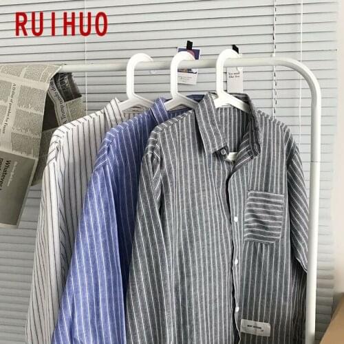 RUIHUO Striped Casual Shirts For Men Clothing Korean Fashion Men Shirts Long Sleeve M-2XL 2021 New Arrivals