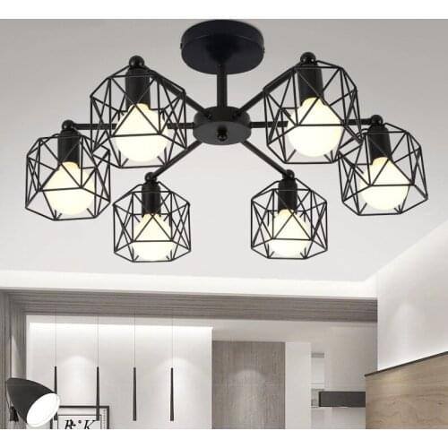 Modern Black Chandelier Lighting American Iron Cage Ceiling Lamp Fixtures Kitchen Luminiare Bedroom Living Room Home Decor Light