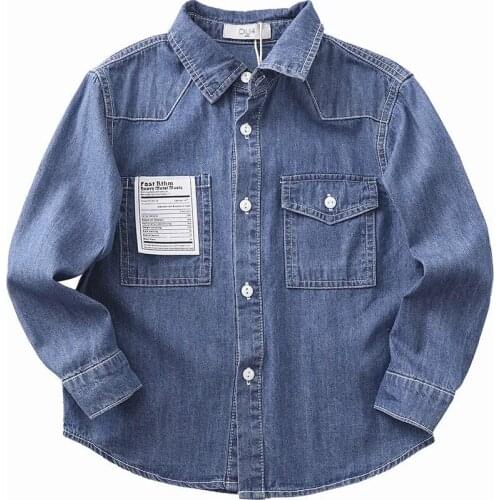 Spring Boys Clothes Denim Shirts Casual Children Clothing Long Sleeve Shirts Pockets Fashion camisas Kids Cool tops wear