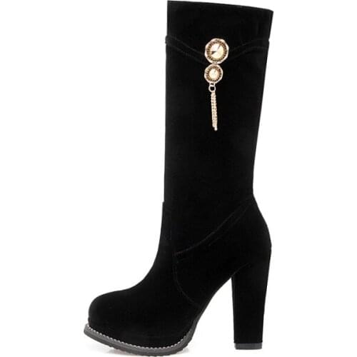 Big Size 9 10 11 12 thigh high boots knee high boots over the knee boots women ladies boots Water drill pendant side zipper