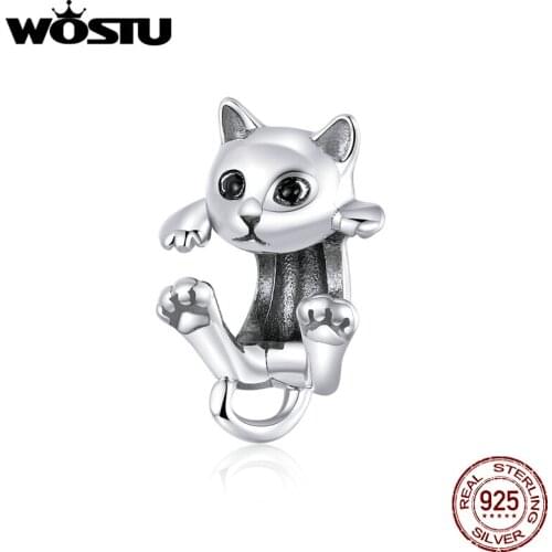 WOSTU Jewelry Fit Original CAT Charms Bracelet Authentic 925 Sterling Silver Bead Fit Original DIY Bracelet Charms Jewelry Make