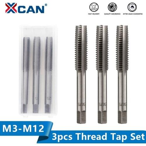 XCAN 3pcs M2-M12 Metric Hand Tap Set HSS Machine Screw Tap Drill Bit Hand Tapping Tools Screw Thread Plug Tap Drill
