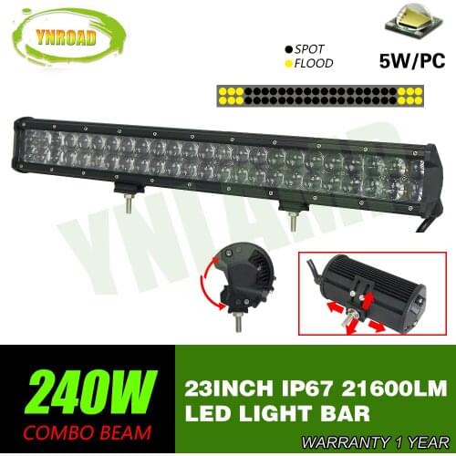 YNROAD 240w 23inch Led Light Bar 4D optical lens work light 4x4 UTV 4D SUV Truck Car Offroad Spot/flood/combo 4WD 21600LM