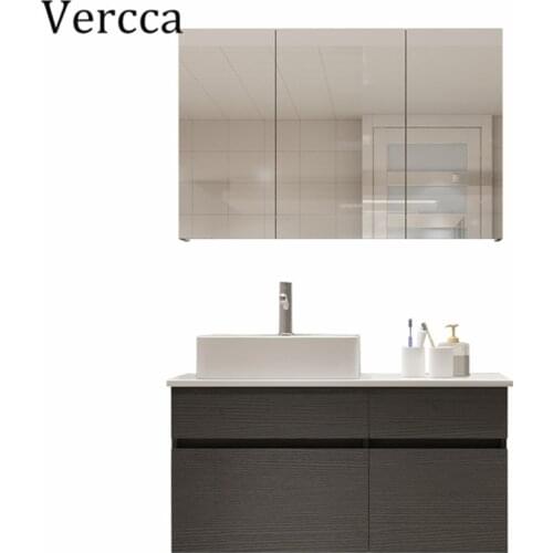 Bathroom mirrored cabinet marble countertop cabinet with basin