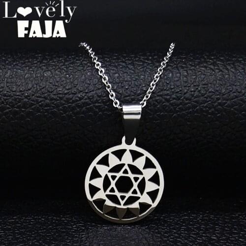 Yoga Flower of Life Hexagram Stainless Steel Necklace Chain Women Silver Color Small Jewelry collares de moda N19477S03