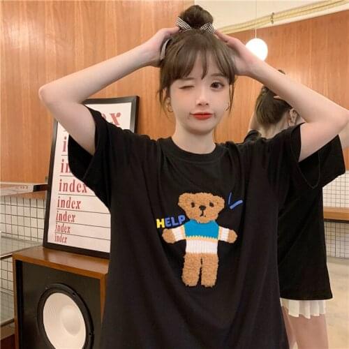 Girls T-shirt Cartoon Print Female Harajuku Cartoon Graphic Casual Fashion T-shirt Top Tee Female Short Sleeve T-shirt