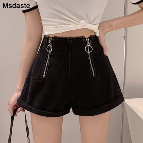 Women Shorts Jeans Wide-leg High Waist A-line Short Trousers Korean Style Vintage Zipper Fly 2020 New Casual Female Denim Shorts