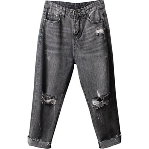 Casual Ankle-Length Denim Harem Pants Plus Size Women Jeans Spring Korea Fashion Loose Vintage Ripped Jeans All-Matched