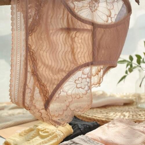 Sexy Lace Panties Buttock covered ice silk water ripple lace traceless womens Intimates underwear Lingerie Tempting Briefs