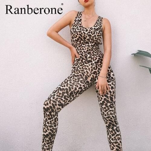 2020 Leopard Print Bodysuit Women Jumpsuit Female Summer Sexy Halter Clothing Gym Leggings Sportswear Compression Pants Bodysuit