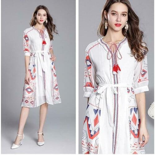 Womens Ethnic Style Chiffon Floral Print Comfort Midi A Line Beach Dress Swing TT-009