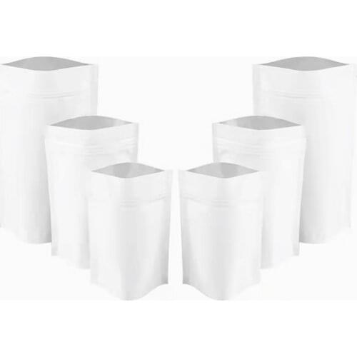 100Pcs White Aluminum Foil Heat Seal Zip Lock Zipper Package Bag Stand Up Self Sealing Mylar Foil Supplies Food Snack Pack Bag