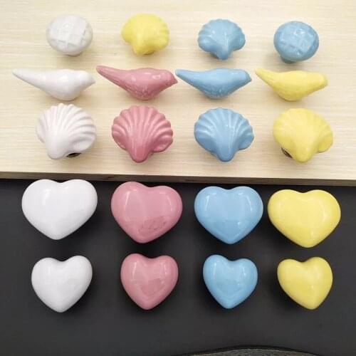 1x Euro Ceramic Cartoon Birds Shell Pull Handle Door knobs Childrens Room Drawer Cabinet Pulls Furniture Handware Single-Hole