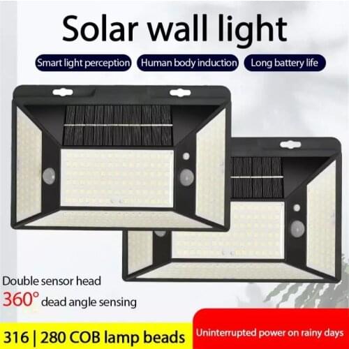 280/316 LED Solar Light Outdoor Solar Lamp PIR Motion Sensor Wall Light Waterproof Solar Powered Sunlight for Garden Decoration