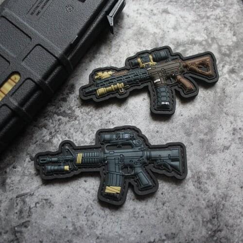 Q Version Weapon Velcro 3D PVC Silicone Patch CLOT 727 Tactical Pack Sticker HK416 Military Armband For Clothes Backpack Decor
