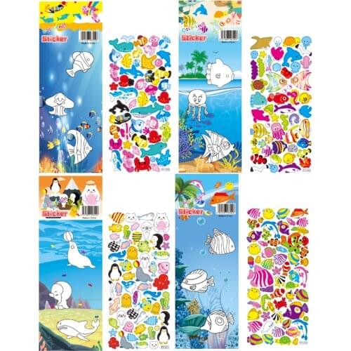 4 Sheets Marine Fish Sea Whale Shark Scrapbooking Luggage Laptop Bubble Stickers Reward Kid Children Toys