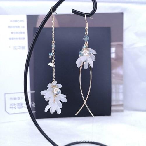 Acrylic long earrings fairy temperament flower ear hook crystal tassel asymmetric earrings 2020 womens jewelry