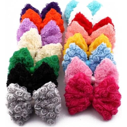 10PCS 12CM Big Fashion Lace Fabric Hair Bows For Girls Friend Hair Clips Soft Artificial Chiffon Hair Bow For Hair Accessories