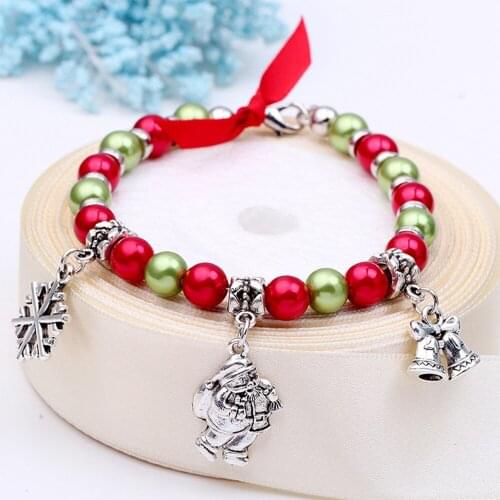 Santa Claus Bracelet Alloy Pendant Christmas Decoration for Home Happy New Year Christmas Tree Ornaments Xmas Bracelet Gift