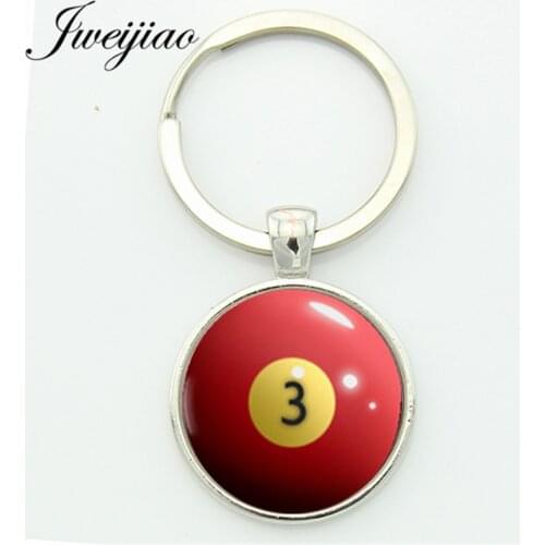 Number 3 billiard ball key chain Red three ball billiards pattern keychain sports mens jewelry ball fans gift Keyholder Custom