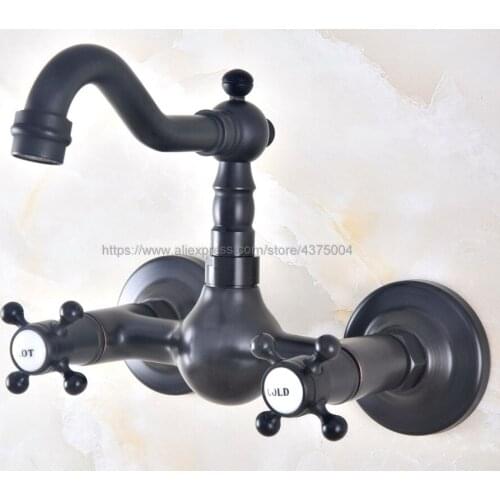 Wall Mounted Double Handle Oil Rubbed Bronze Bathroom Basin Sink Mixer Tap Faucet Nnf470