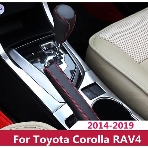 Cow leather hand-sewn gear shift knob cover for Toyota Corolla RAV4 2014 2019 Auto Design Car Brown Black