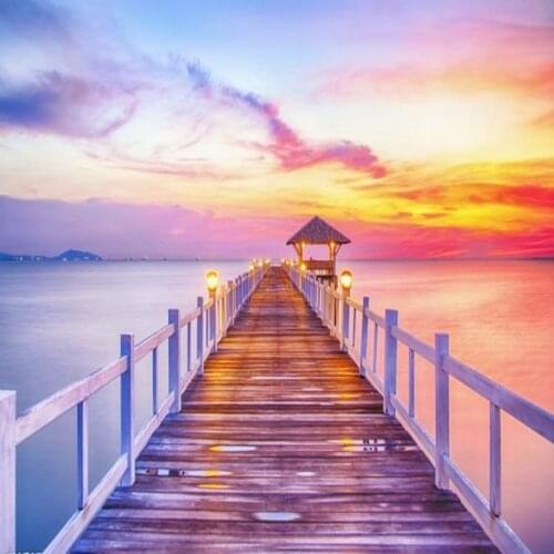 Dropshipping Colomac Tropical Wallpaper Sunset Bridge Nature Scenery 3D Mural Wallpaper Papel De Parede Wall Papers Home Decor