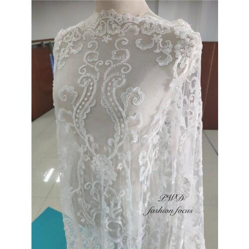 Elegant chantilly Beads White Nigerian wedding Lace Fabric white lace fabric for wedding dresses
