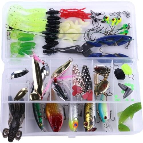 HENGJIA 110pcs Fishing Lure Tackle Kit with Storage Box Artificial Hard Bait Wobbler Crankbait Fishing Accessories