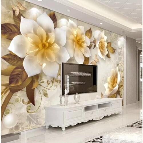 Custom 3D Wall Murals Wallpaper Nordic Blue Vintage Hand Painted Flowers Birds Oil Painting Wall Paper Bedroom Mural De Parede
