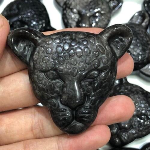 Beautiful crystal carvings natural hand-carved Gold obsidian leopard head necklace fashion jewelry gifts 1pcs