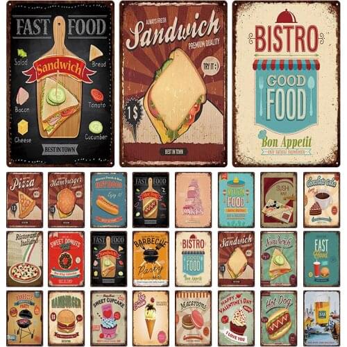 Bistro BBQ Fast Food Metal Tin Signs Vintage Wall Decor Retro Poster Plaque Kitchen Restaurant Cafe Bar club Art Iron Plate