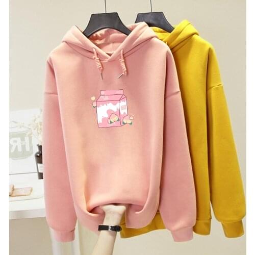 Harajuku Kawaii Peach Milk Hoodie Plus Size Sweatshirt Fashion Sweatshirts Sweet Cute Schoolgirl Streetwear Winter Clothes Women