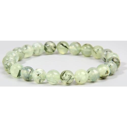 Fashion Natural Green Prehnites Stone Beads Bracelet Handmade Women Men Round Amethysts Stone Beaded Charm Bracelet Jewelry Gift