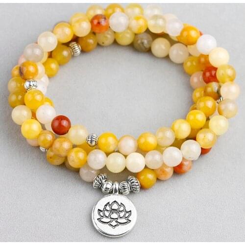Natural Buddha Topaz Bracelet Life OM Lotus Strand Bracelet Handmade DIY 108 Mala 6mm Beads Bracelet Yoga Energy Men Jewelry