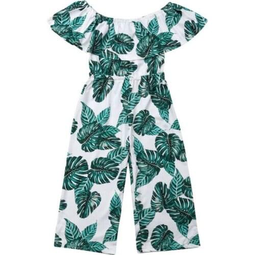 Toddler Kid Baby Girl Summer Flower Green leaf printing Clothes Outfits Girls Off Shoulder Ruffle Green Leaf Printing Leisure
