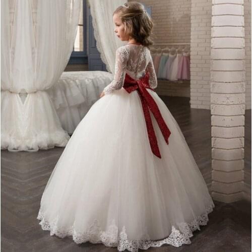 Formal Kids Flower Girl Dresses For First Communion Dress for Party Wedding Elegant Red Sequin Sash Lace Princess Gown