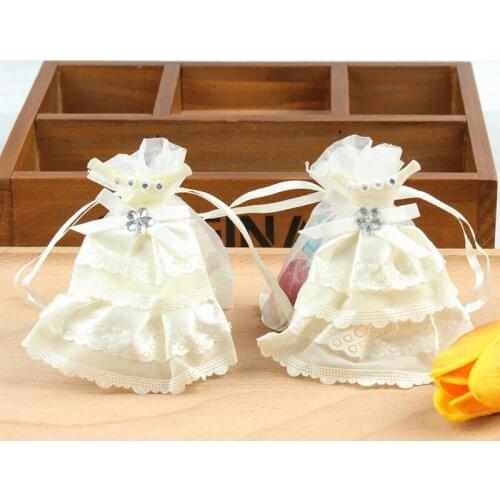10pcs Ivory candy bag Jewelry Packaging Organza Bags wedding favors and gifts for guest girl baby shower wedding party supplies