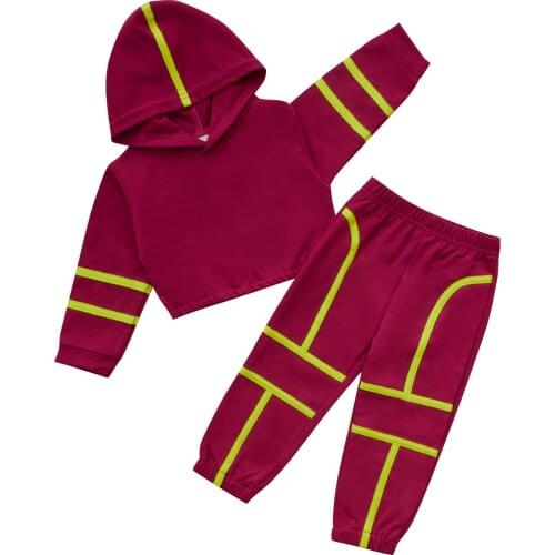 Girls Casual Two-piece Clothes Set, Variegated Color Hooded Pullover and Elastic Waist Pants, Black/ Fuchsia