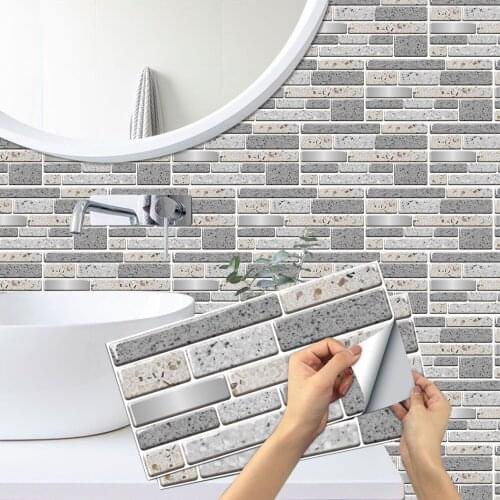 Grey Mosaic Brick Self Adhesive Tile Wall Sticker Kitchen Backsplash Bathroom Waterproof Wallpaper PVC Removable DIY Art Decals