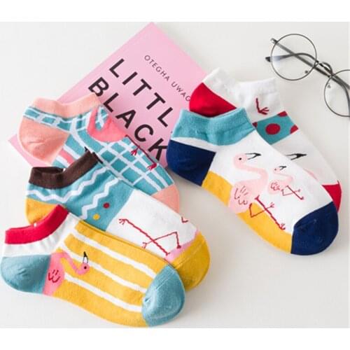 Spring and summer new womens socks pure cotton ins tide shallow mouth Japan cute net red personality comfortable flamingo socks