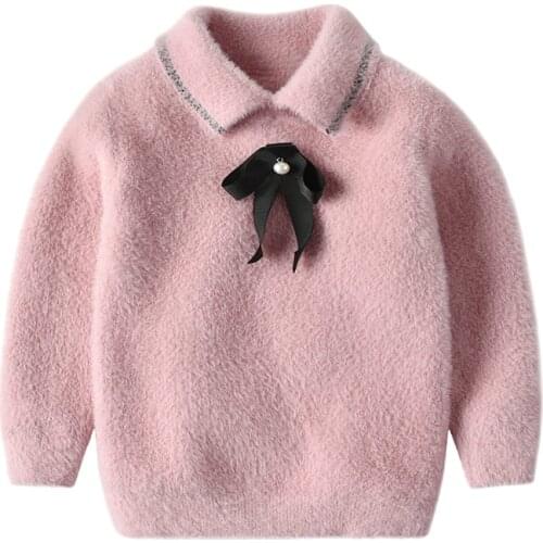Hot Girls Sweaters Good Quality Knit Sweater Autumn Winter Baby Warm Thick Long Sleeve Bow Pullover Sweater Childrens Clothing