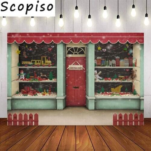 Scopiso Photography backdrop christmas Shop window happy new year background for photo studio vinyl floor portrait photography