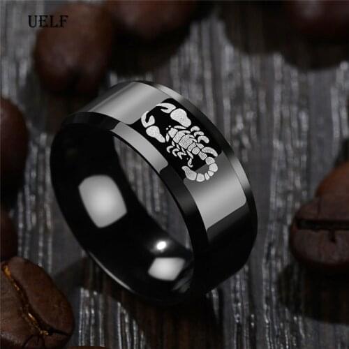 Punk Vintage Black Scorpion Pattern Mens Ring Stainless Steel Titanium Rings for Men Women Wedding Bands