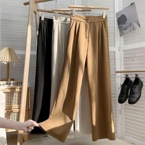 Vintage High Waist OL Pants Spring Autumn Slim Women Trousesrs Korean Loose Wide Leg Pants Ladies Office Work Straight Pants XL