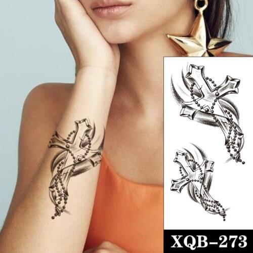 Temporary Tattoo Stickers Black River Cross Jewelry Necklace Totem Fake Tattoos Waterproof Tatoos Arm Large Size for Women Men