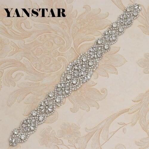 YANSTAR (10pcs) Wholesale Hand Bridal Rhinestones Appliques Clear Rose Gold Silver Crystal Sew On Wedding Dress Belt YS835