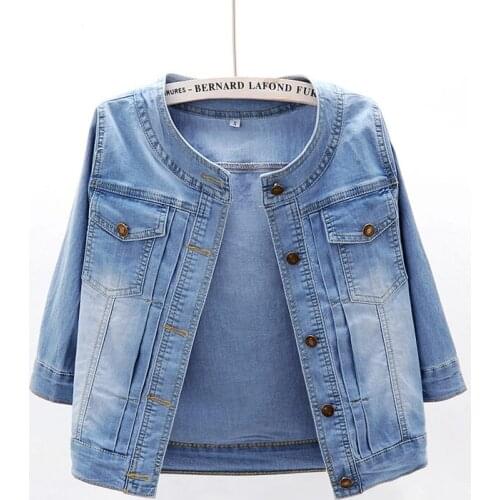 2021 Autumn New Style Korean Wild Half Sleeve Short Denim Jacket Women Summer Thin Shawl Tide Ladies O-neck Short Coats aq1158