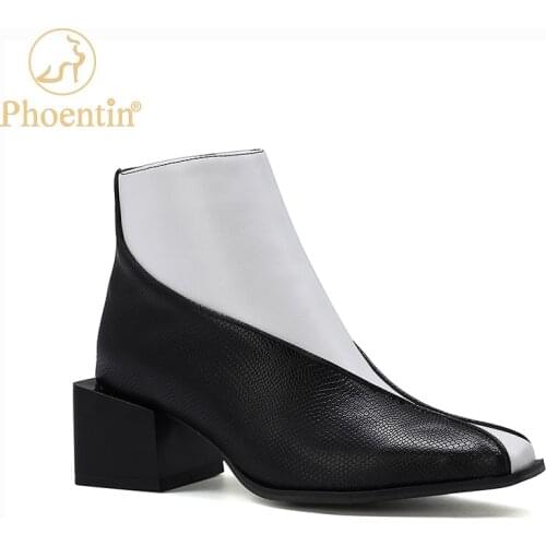 Phoentin black & white ankle boots large size shoes women middle heels snake print womens shoes 2020 large size 47 48 FT1027